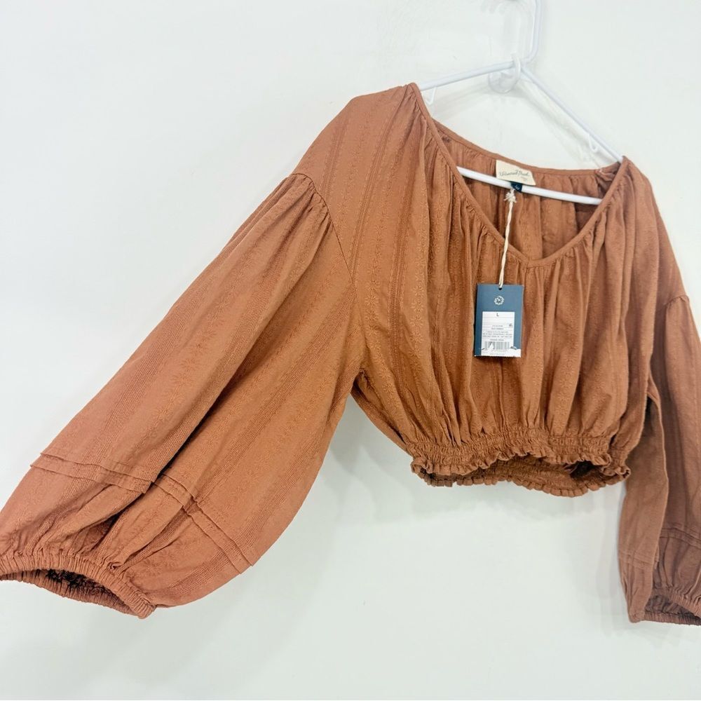 Universal Thread Rust Brown Cropped Puff Sleeve Peasant Blouse NEW - Picture 5 of 13